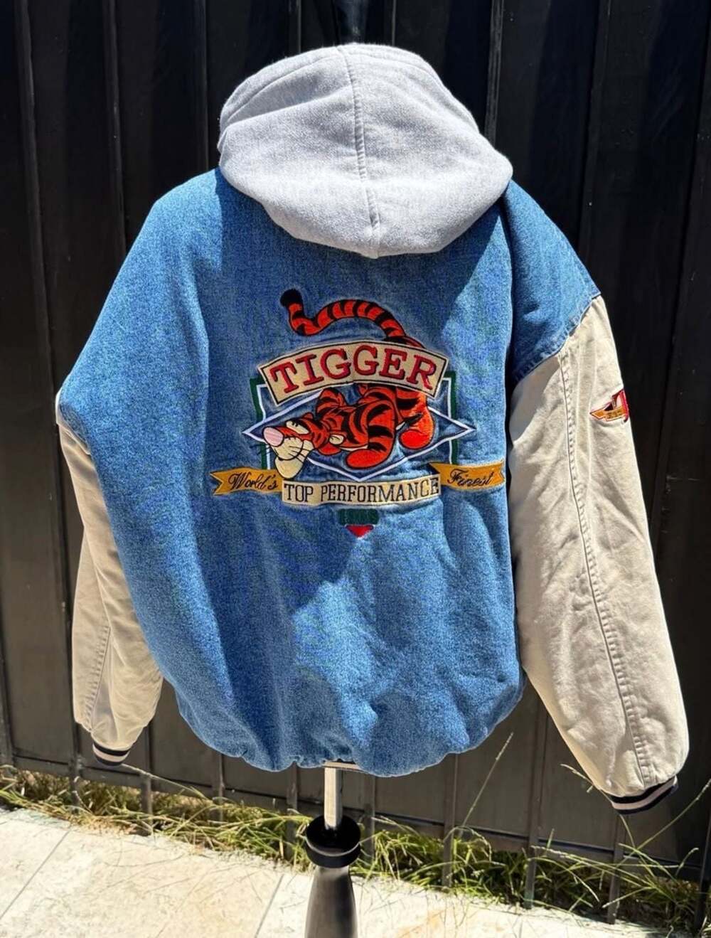 Vintage Disneyland Disney Tigger Denim Varsity Jacket Hoodie Size L - Picture 1 of 5